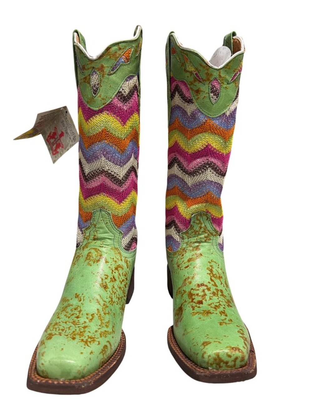 Tanner Mark Multicolor Chevron Rustic Leather Western Boots Size 7.5 Square Toe - Picture 3 of 9